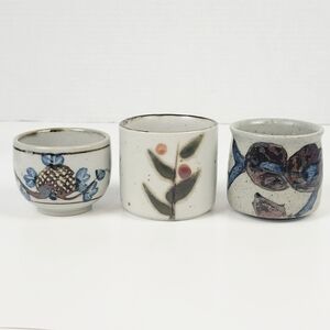 Vtg 70s~Otagiri OMC Sake/Tea Cups~Stoneware~Floral~Set of 3